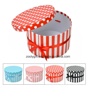 DOT / Stripe Printing Round Paper Gift Box with Ribbon